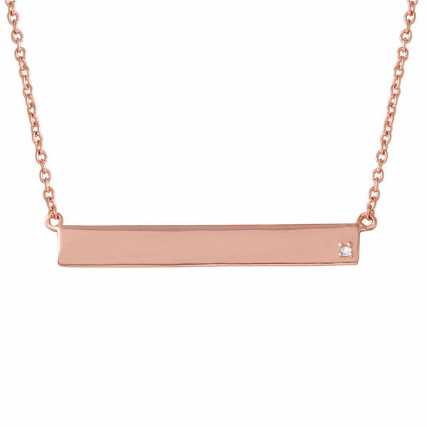 Sterling Silver Rose Gold Horizontal Bar Geometric Diamond Necklace Minimalist