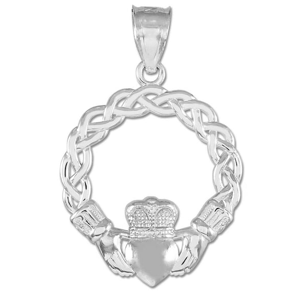 10K Solid Gold Classic Braided Claddagh Pendant Necklace