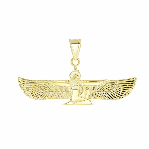 10K Solid Gold Egyptian ISIS Goddess of Life and Magic Winged Pendant Necklace