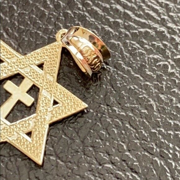 Solid 14k White Gold Jewish Star of David Cross Pendant Charm Necklace Judaica