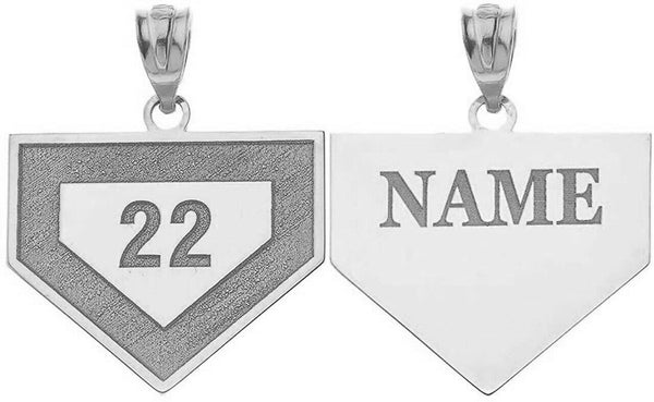 Personalized Name Silver Sports Home Plate Baseball Base Pendant Necklace