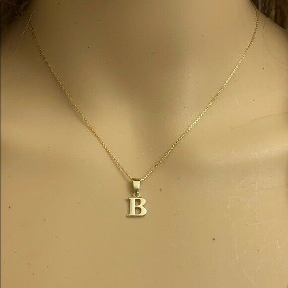 14k Solid Yellow Gold Small Mini Initial Letter B Pendant Necklace