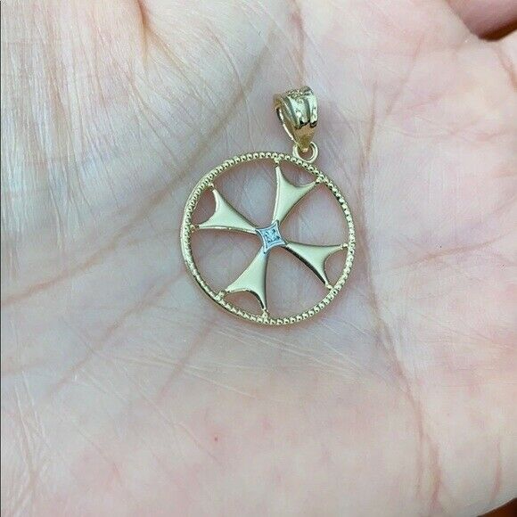 14k Solid Gold Diamond Maltese Cross Pendant Necklace 16" 18" 20" 22"
