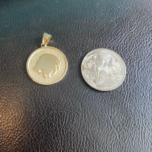 10K Solid Gold Leo Zodiac Sign Disc Round Pendant Necklace 16" 18" 20" 22"