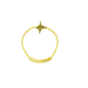 14K Solid Gold Star Shape Chain Dainty Bar Ring -Yellow Size 6, 7, 8 Minimalist
