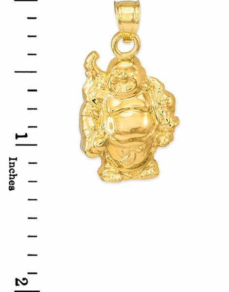 10k Yellow Gold Happy Laughing Buddha Stand Pendant Necklace