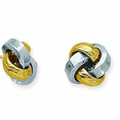 14k Solid Gold Two Tone Diamond-Cut Loveknot Love-Knot Stud Earrings - 12 mm