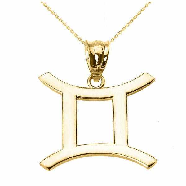 10k Solid Yellow Gold Gemini June Zodiac Sign Horoscope Pendant Necklace