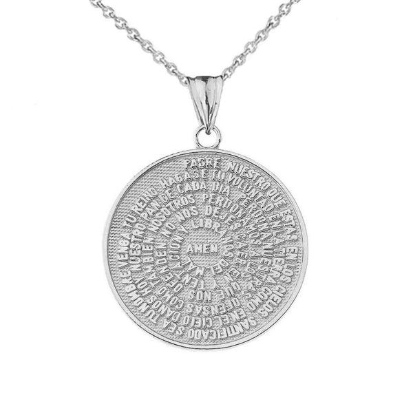 Sterling Silver Padre Nuestro / The Lords Prayer Medallion Pendant Necklace