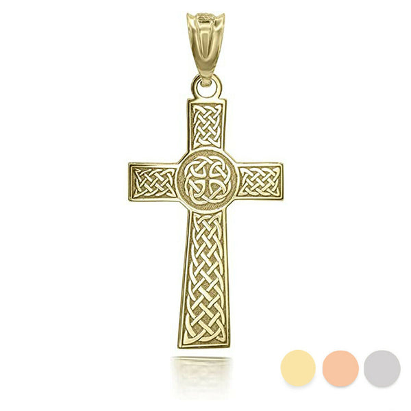 Personalized Name 10k 14k Solid Gold Irish Celtic Knot Cross L Pendant Necklace