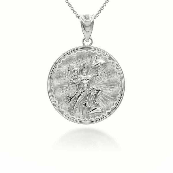 10K Solid Gold Lord Hanuman Hindu God Coin Pendant Necklace