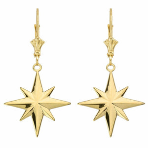 10k Real Yellow Gold North Star Leverback Earrings
