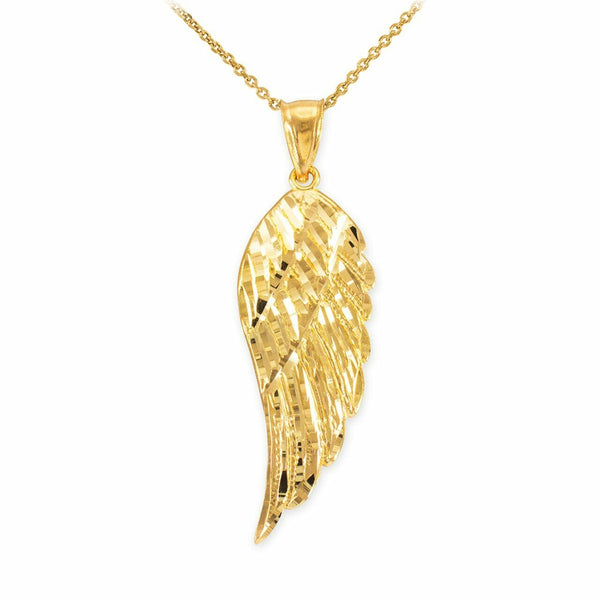 10k Solid Yellow Gold Medium Angel Wing Pendant Necklace