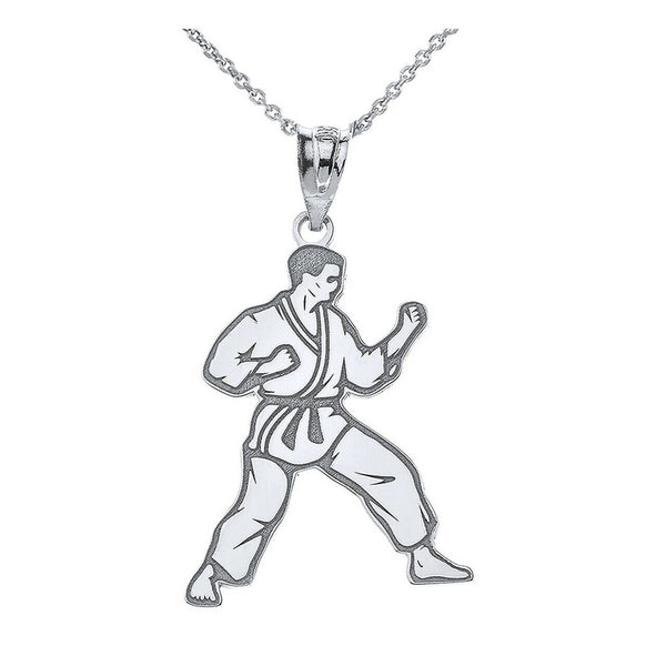 Personalized Engrave Name Silver Karate Martial Arts Pendant Necklace