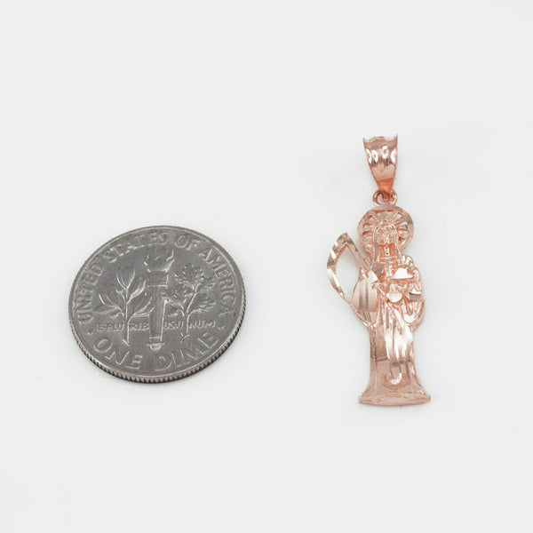 14K Solid Rose Gold Santa Muerte Charm Pendant Necklace 16" 18" 20" 22"