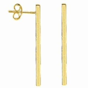 14K Solid Gold Long Staple Bar Stud Earrrings (Yellow, White, Rose Gold)