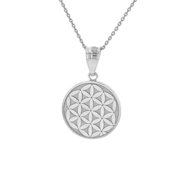14K Solid Gold Flower of Life Dainty Disc Medallion Pendant Necklace