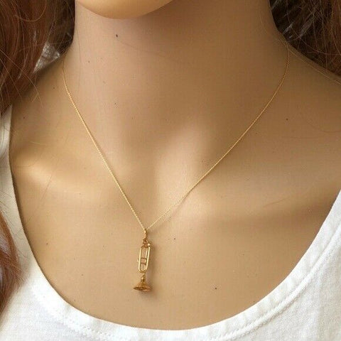 14K Solid Gold Small Saxophone Music Pendant/Charm Dainty Necklace -Minimalist