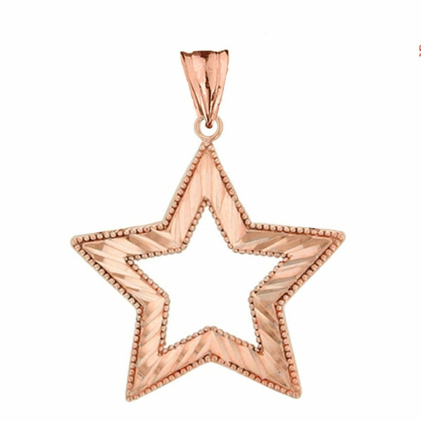 Solid 14k Rose Gold Chic Sparkle Cut Star Pendant Necklace