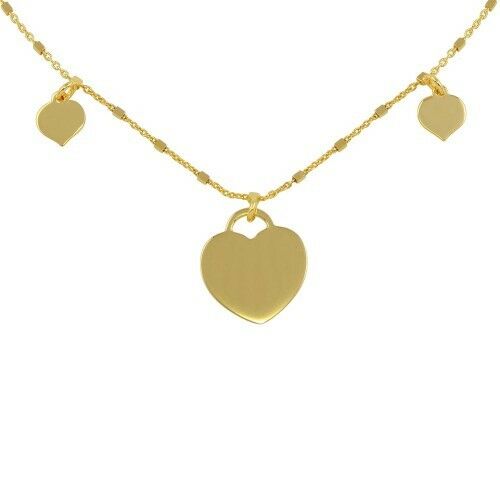 Sterling Silver 925 Gold Plated Triple Heart Choker Necklace 11"-14"
