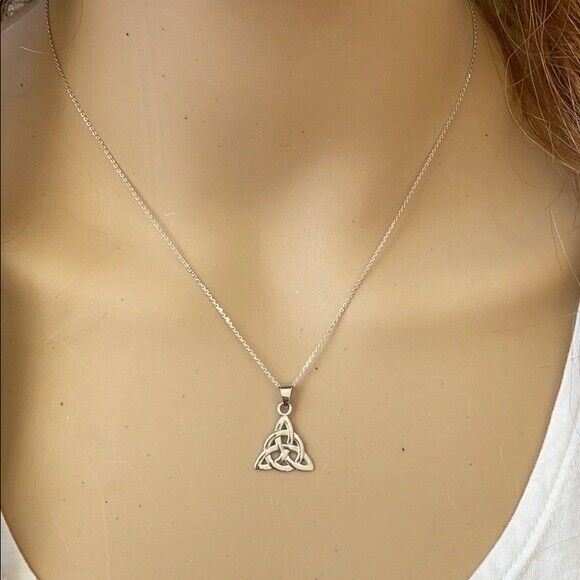 Solid Yellow Gold 10K Celtic Trinity Endless Knot Charm Pendant Necklace