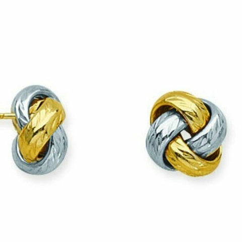 14k Solid Gold Two Tone Diamond-Cut Loveknot Love-Knot Stud Earrings - 10 mm