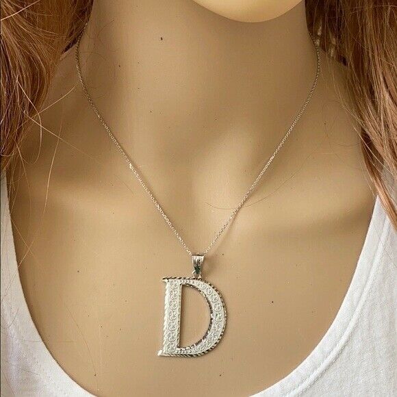 925 Sterling Silver Initial Letter D Pendant Necklace - Large, Medium, Small DC