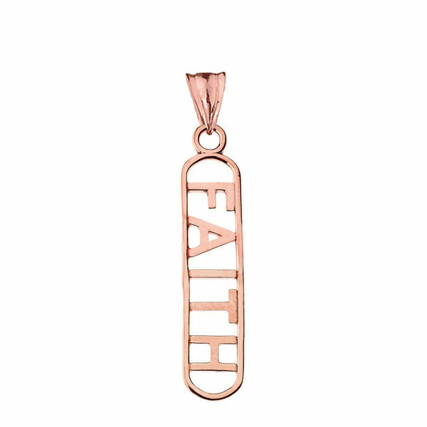 10k 14k Solid Gold Faith Cutout Charm Pendant Necklace 16" 18" 20" 22"