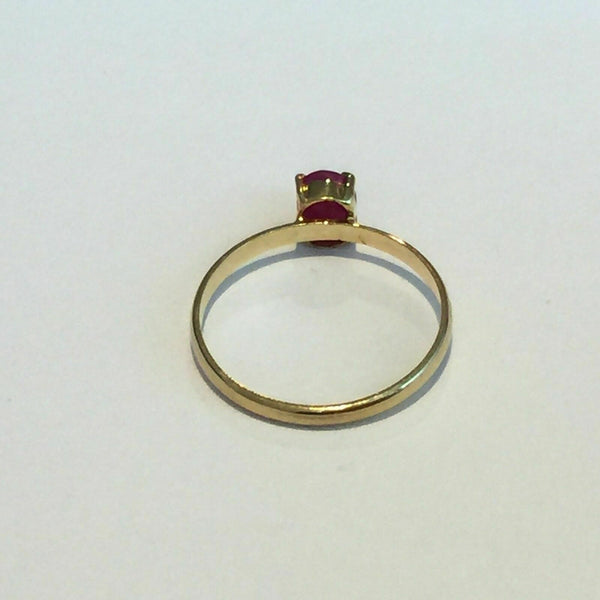 14K Solid Yellow Gold Mini Red Ruby Women Ring Minimalist Size 5.5