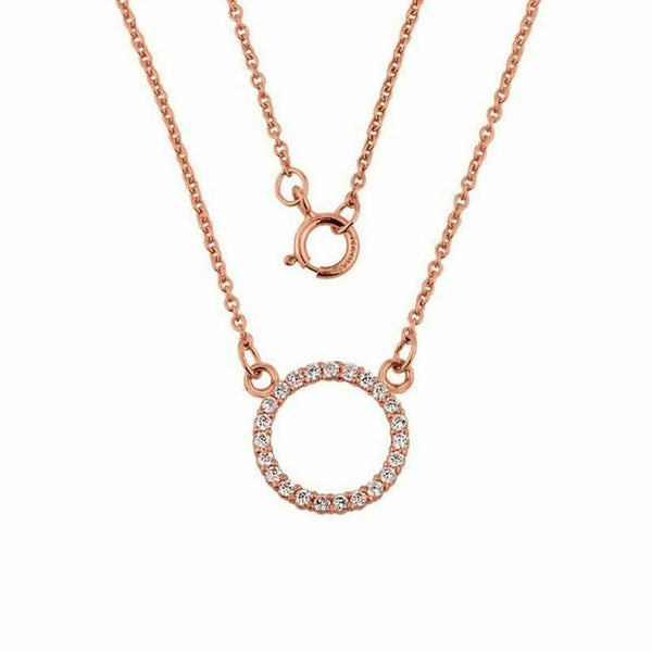 14k Solid Rose Gold Eternity Circle of Life and Love Small Round CZ Necklace