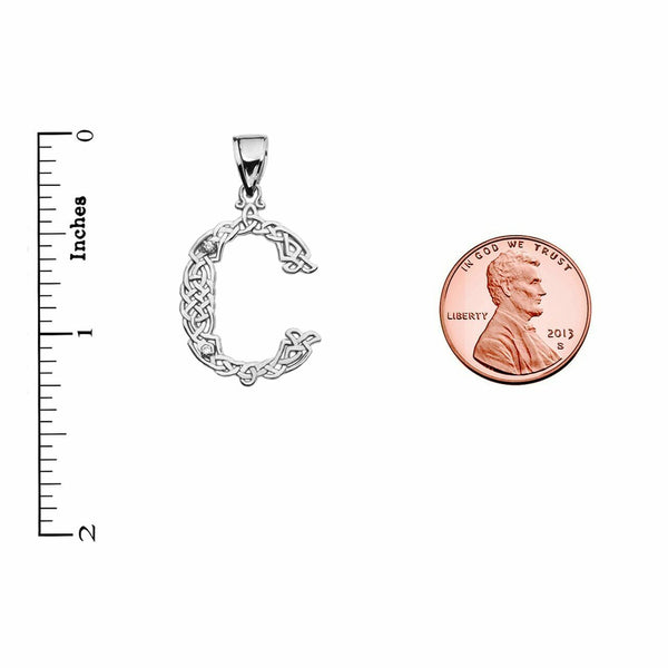 Sterling Silver CZ Celtic Knot Pattern Initial Letter C Pendant Charm Necklace
