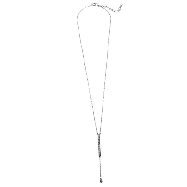 925 Sterling Silver Rhodium Plated Pendant Clear CZ Bar Necklace 16-18 in