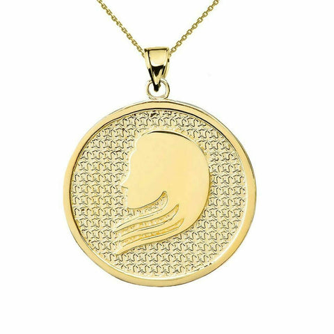10K Solid Gold Virgo Zodiac Sign Disc Round Pendant Necklace 16" 18" 20" 22"