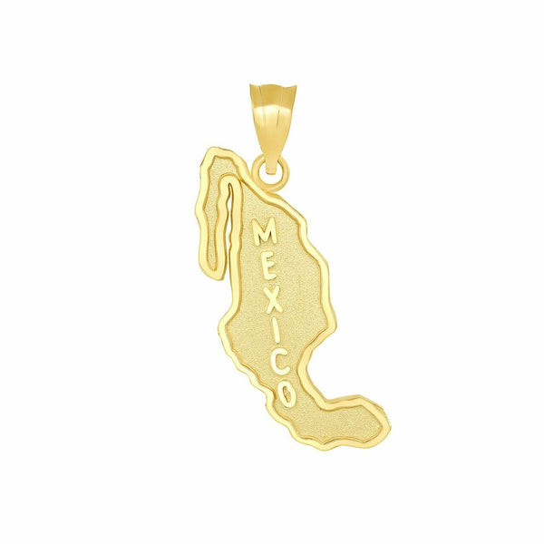14k Real Solid Yellow Gold Mexico Map Pendant Necklace