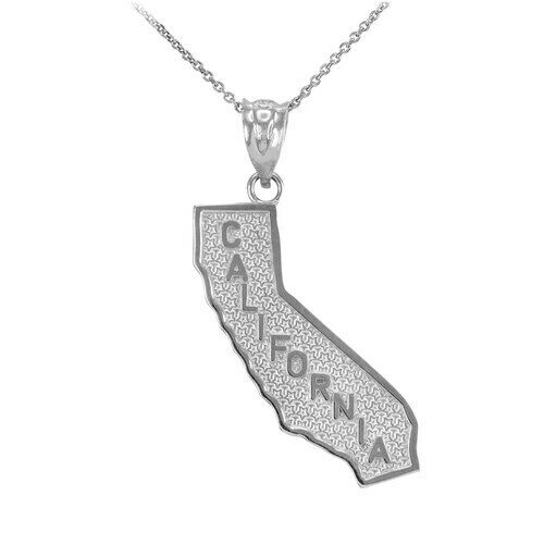 925 Sterling Silver California Golden State Map United States Pendant Necklace