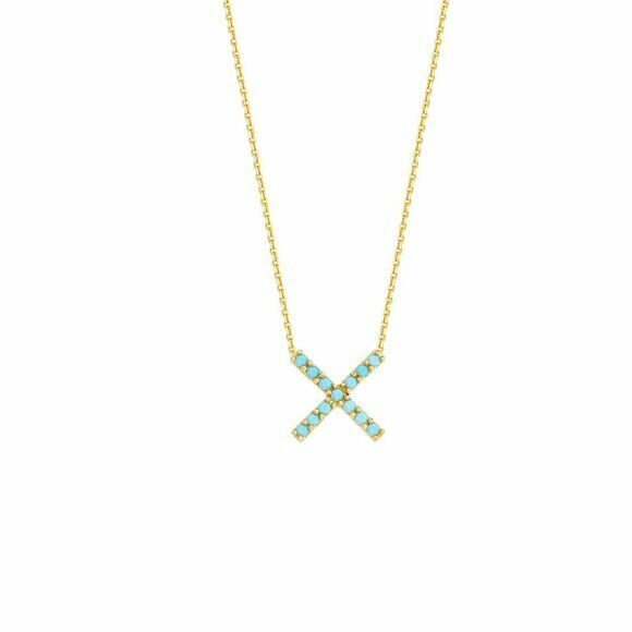 14K Solid Gold X DC Cable Nano Turquoise Adjustable Necklace 16"-18"