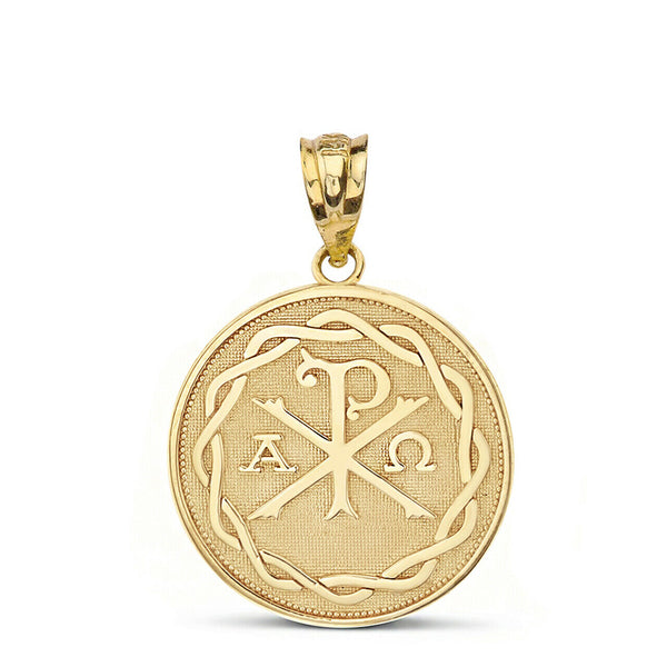 10K Solid Gold Ancient Christian Chi Rho Px Symbol Pendant Necklace Made in USA