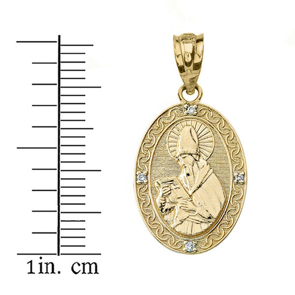 Solid 14k Gold Diamond Engravable Saint Augustine Oval S Pendant Necklace 1.04"