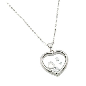 Sterling Silver 925 Rhodium Birthstone Heart Pendant Necklace - April Diamond