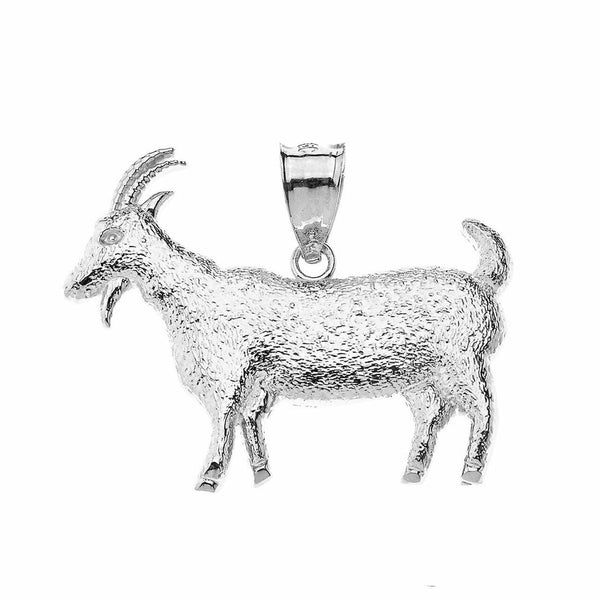 .925 Sterling Silver Goat Textured Charm Pendant Necklace