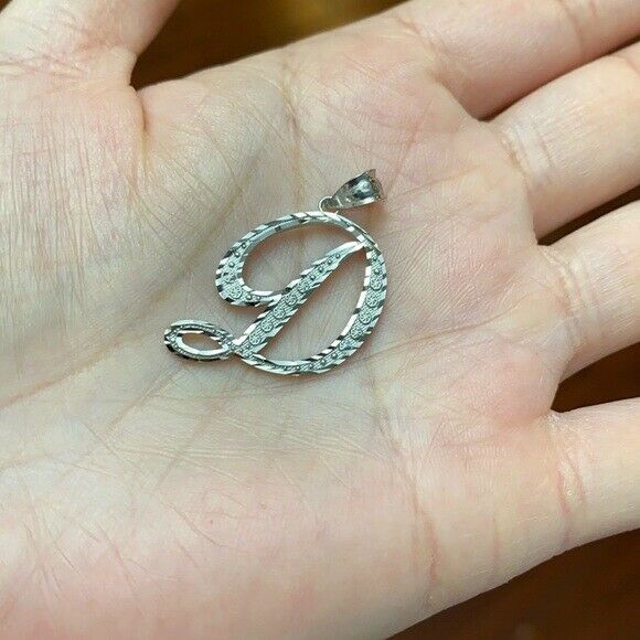 925 Sterling Silver Cursive Initial Letter D Pendant Necklace