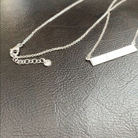 Sterling Silver White Gold Plated Horizontal Bar Geometric Necklace Minimalist