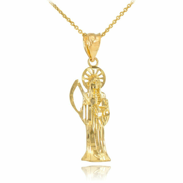 14K Solid Fine Yellow Gold Santa Muerte Charm Pendant Necklace 16" 18" 20" 22"