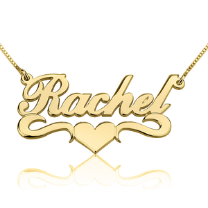 Personalized Gold Plated over Silver Name Plate Heart Box Chain Necklace