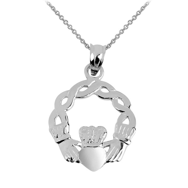 925 Sterling Silver Classic Braided Claddagh Pendant Necklace