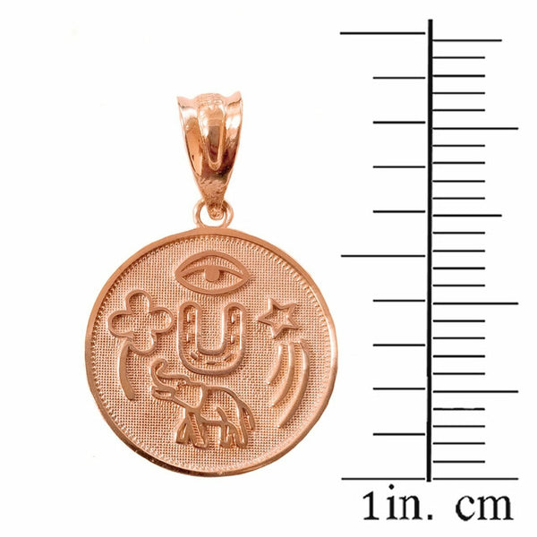 10k 14k Solid Gold Lucky Charms Amulet Good Luck Disc Medallion Pendant Necklace