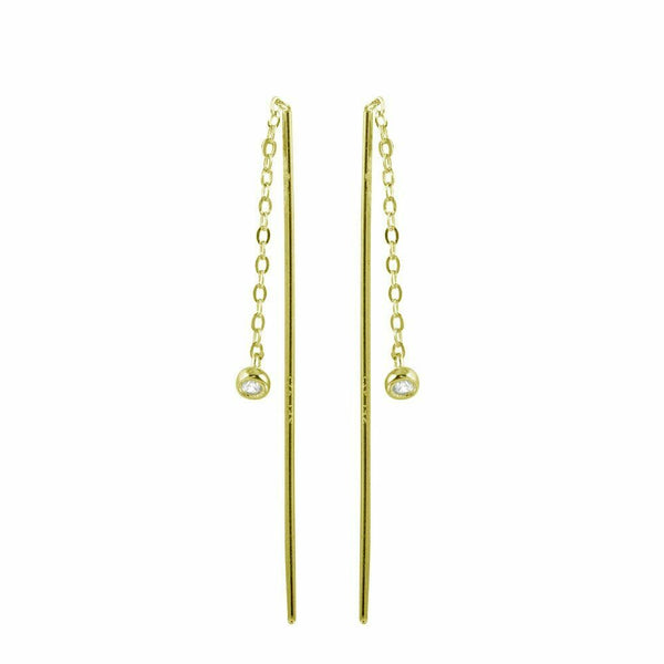 NWT 925 Sterling Silver Gold Chain Bar Threader CZ Fashion Earrings