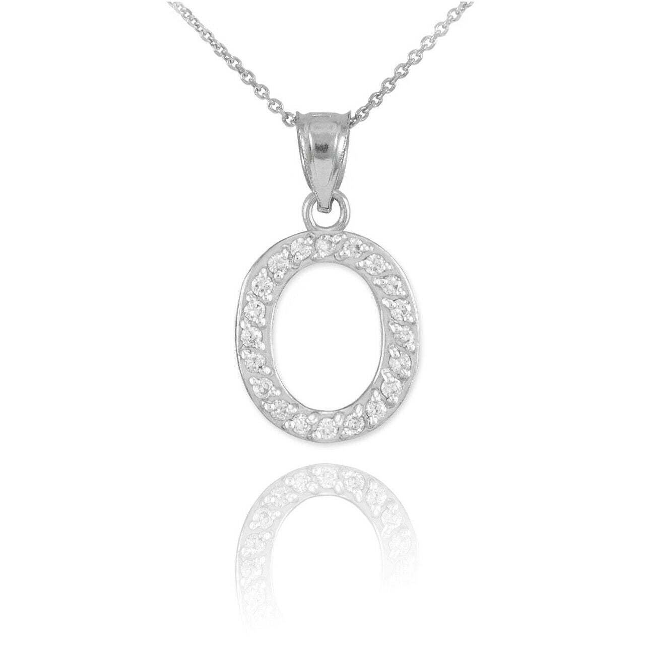 925 Sterling Silver Letter "O" Initial CZ Monogram Pendant Necklace 16 18 20 22"