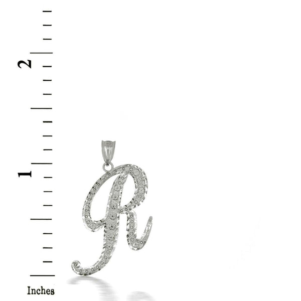 925 Sterling Silver Cursive Initial Letter R Pendant Necklace