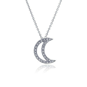925 Sterling Silver Half Crescent Moon Pendant Necklace 16"-18"